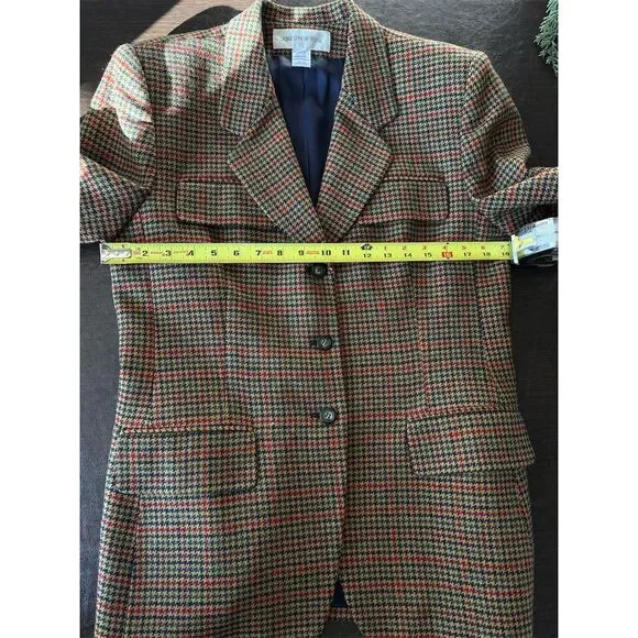 Vintage Jones New York Women's Houndstooth Wool Blazer Skirt Academia Sz12 USA